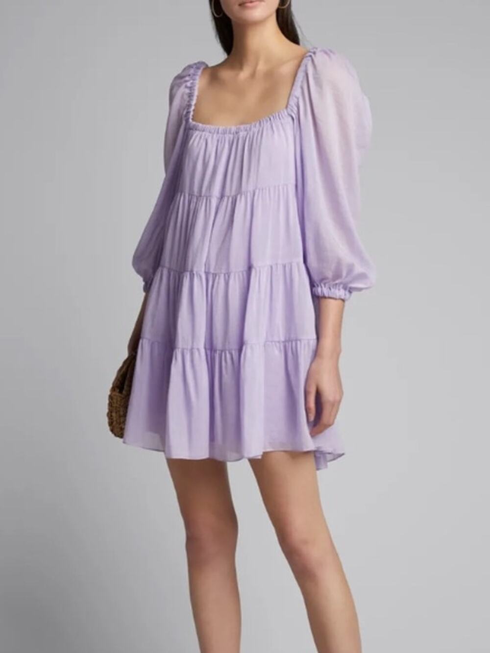 ALICE + OLIVIA WOMENS LARGE ROWAN TIERED MINI DRESS LAVENDER COCKTAIL PARTY
